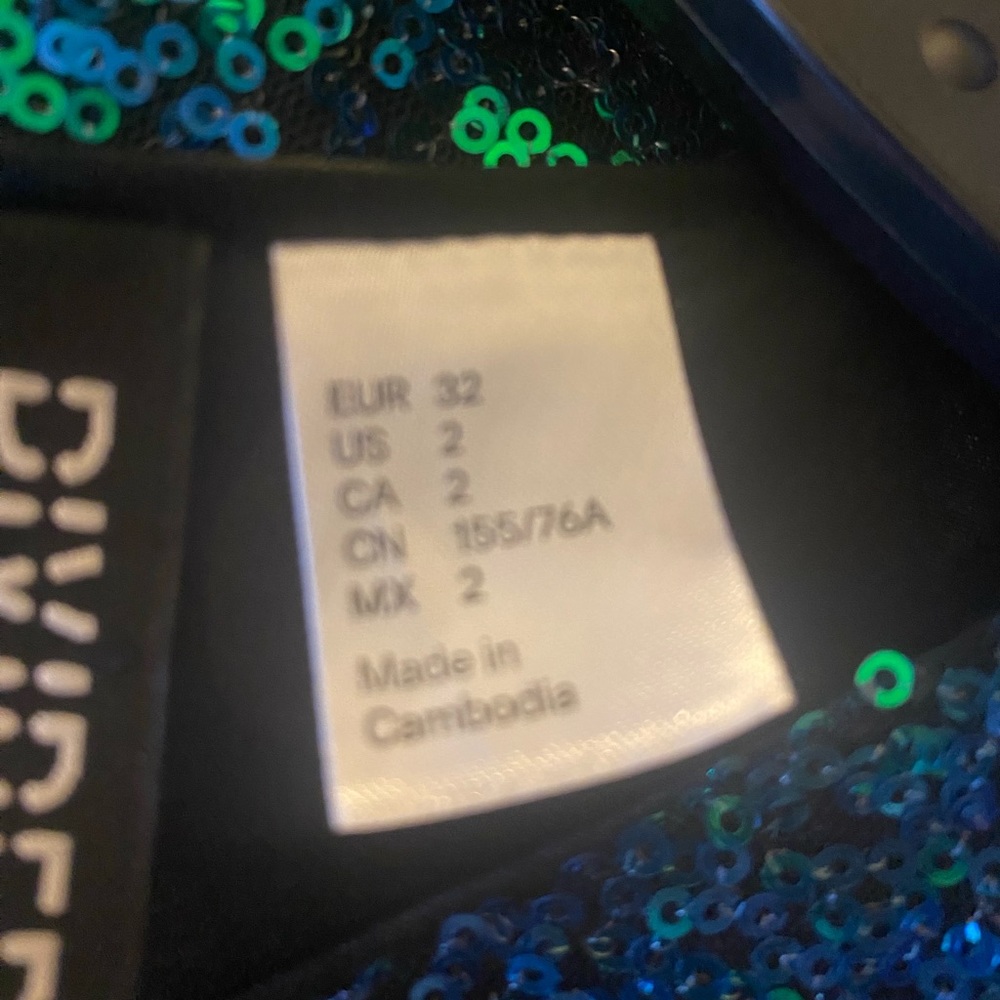 H&M Divided blue/ green metallic sequins bodycon mini Prom Party‎ dress sz 2 - Picture 12 of 12